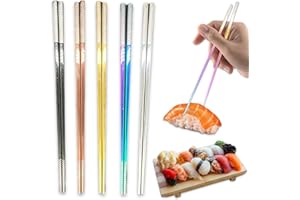 ZAMETY Lot de 5 Paires Baguette Chinoise Antidérapantes, Baguette Japonaise en Métal, 5 Couleurs Baguettes Chinoises Réutilisables, Baguettes 23.5 cm en Acier Inoxydable, Passent au Lave-vaisselle