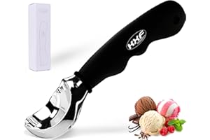 KXF Stainless Steel Ice Cream Scoop with Non-Slip Rubber Grip Heavy Duty Ice Cream Spoon Sturdy Icecream Scooper Cookie Fruit Scoop for Cookie Dough, Mash Potatoes, Melon Balls, Dishwasher Safe(Black)