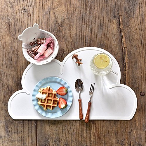 DaoRier Silikon Platzdeckchen Platzsets Kinder Tischset Wasserdicht Mahlzeit Matte Rutschfeste Potholder Wolke Geformte (Weiss) - 3