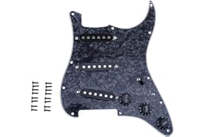 Musiclily SSS Loaded Prewired Pickguard ST Golpeador Precableado Set con Cerámica Pastillas Single Coil para Fender Squier Strat Guitarra Eléctrica,4 capas Black Pearl