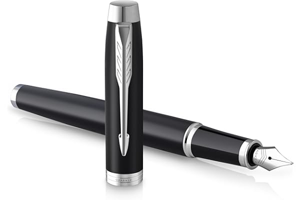Parker IM stylo plume - noir mat avec finitions chrome - pointe moyenne avec encre bleue - coffret cadeau