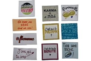 FILOUFACE Étiquette tissée à coudre Lot de 10 Message Fun Customisation textile Thème Petites Phrases
