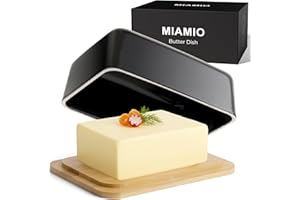 MIAMIO - Beurrier avec Couvercle pour Comptoir (620 ml) Beurriers en Céramique / Support à Beurre et Contenant avec Couvercle en Bambou, Beurrier pour Réfrigérateur
