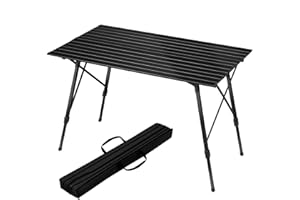 WOLTU Table de Pique-Nique Pliante, Table de Jardin Portable et Réglable en Hauteur, pour 4 Personnes, 120x68,5cm, en Aluminium, Noir
