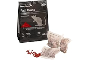 Newpharm Ratti Grano - Veleno Professionale per Topi e Ratti, Massima Efficacia, Uso Interno ed Esterno, Forte attrattivo, Utilizzabile con Trappola Topicida, 140g