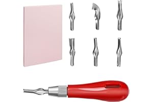 Tanstic 2Pcs Rubber Stamp Carving Kit, Includes 4 x 6 Inch Rubber Block Stamp Carving Block with Cutter Tools, Linoleum Cutter with 6 Types Blades for Printmaking, Printing