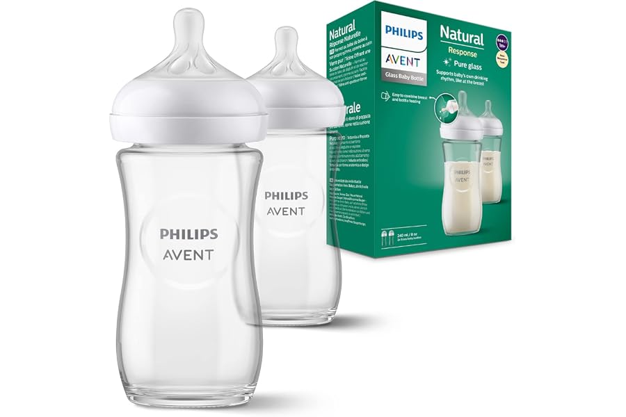 Philips Avent Biberón de cristal Natural Response: 2 biberones de 240 ml sin BPA para recién nacidos a partir de 3-6 meses (m