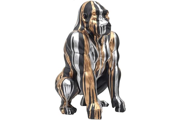 HOME DECO FACTORY - HD0213 Statue Gorille Noir avec Coulures Dorées et Argentées - Design Contemporain en Résine - Point Focal Élégant pour Intérieur - Hauteur 45 cm - Couleur Noir/Or/Argent