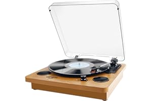 VIFLYKOO Plattenspieler, Bluetooth Schallplattenspieler Vinyl Plattenspieler Turntable und Digital Encoder mit Lautsprecher Riemenantrieb Aux-In RCA 33/45/78 U/min - Naturholz
