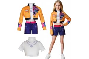 KOUIPOIE Hunters kostium Cosplay dla dzieci, Kpop Hunters Ru-mi kostium z kurtką, szortami i T-shirtem, Kpop Demon Cosplay kostium na Halloween, dla dziewczynek, prezent urodzinowy