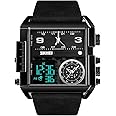 SKMEI Men's Digital Sports Watch, LED Square Large Face Analog Quartz Watch with Multi-Time Zone Waterproof Stopwatch