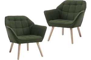 Ya-Home Linnefåtölj Set av 2 fritidsaccent badstol med träben, stoppad enkel soffa för vardagsrum/sovrum