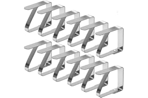 XREE 12 Pièces Pince Nappe Grandes, 8 x 7cm Attache Nappe de Table Exterieur Pinces à Nappe en Acier Inoxydable pour Table Intérieur Extérieur (Argent)