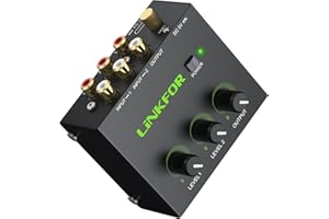 LiNKFOR 2-Channel RCA Audio Mixer - Powered Stereo Mixer with Independent & Master Volume Control Gold-Plated RCA Connectors, Compact Audio Mixer for Amplifiers and Speakers with Power Supply