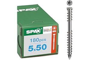 SPAX Vis de terrasse 5 x 50 mm, 180 pièces - Vis à filetage de fixation, tête cylindrique, T-STAR plus T25, pointe CUT, acier inoxydable A2 pour la construction de terrasses en bois - 8000000276583