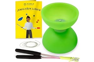 Diabolo Freizeitsport - Diabolo Set de Jonglage - Comet - Vert Fluo- Baguettes en Aluminium - Ficelle de Remplacement Supplementaire - Guide inclu - Idéal pour Débutants et Enfants