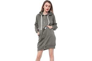 GW CLASSY OUTFIT Women Ladies Girls Long Hooded Hoodie Zip Up Pocket Sweatshirt Jumper Fleece Dresses Top Cardigan Coat