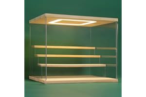 Nonemey Vetrina in Acrilico Trasparente con Luce a Led,2/3/4/5/6 Tier Teca Espositiva di Immagazzinaggio,Organizzatrice Antipolvere Vetrina Espositiva per Collezionismo(Legno, 4Tier-31.5x24.5x26.5 cm)