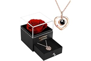 LAFEFE Eternal Forever Rose Gift Box, Gifts for Women, Red Rose with I Love You Necklace in 100 Languages, Mothers Day Gifts for Mum, Gifts for her on Birthday, Anniversary, Valentine's Day, Mother's Day