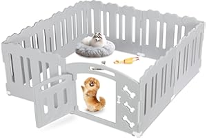 MAMIZO Park dla psów o wysokości 60 cm, plastikowy park dla psów 7+1 panel, składany park dla szczeniąt z bramą, z przyssawkami i kotwami podłogowymi, obudowa dla kota i królika do użytku wewnątrz na