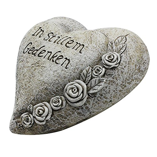 COM-FOUR® Deko Herz „In stillem Gedenken“, in Steinoptik, als Grabschmuck, ca. 15 x 15 x 6 cm - 2