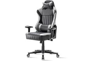 Farini Gaming Chair for Adults - Easy Assembly High-Back Design Adjustable Wider Seat with Extra Padding for Heavier Users or Larger Players(Black & Grey)