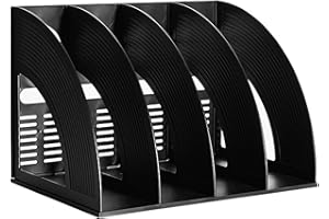 aghoer Porte-Revues en Plastique, Porte Revues à 4 Compartiments, Porte-Revues en Plastique, Trieur de Dossiers Verticaux, Organiseur de Bureau, pour Magazine Papier A4 Livre Dossier, Noir