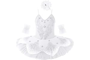 Oyolan Kinder Mädchen Pailletten Tanz Ballerina Kostüm Schwanensee Ballett Outfit Ballett Trikot Prinzessin Performance Kostüme Tutu Kleid Gr.98-152