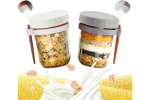wynott 2Pack Overnight Oats Jars with Lids and Spoon 11.8oz/350ml Overnight Oats Container Glass Mason Jars for Overnight Oats Airtight Breakfast Jars with Measurement Marks for Salads Cereal Fruit