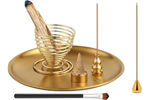 VEGCOO 6 en 1 Soporte para Quemador de Incienso, Porta Incienso de Latón, Ash Catcher para Varillas de Incienso/Bobina de Incienso/Salvia, Ideal para Decoración de Hogar Yoga Meditación Espiritualidad