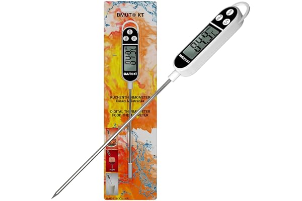 1 x kökstermometer (digital) för mat och dryck (-50 °C till +300 °C) BMUT KT stektermometer, BBQ, kött, te, vatten