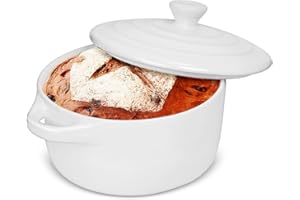 Hioph Camembert Baking Dish with Lid, 14cm White Ceramic Baking Dish for Oven, Cheese Baker for Camembert, Baked Brie, Fondue, Dip, Oven-Safe & Microwave-Safe