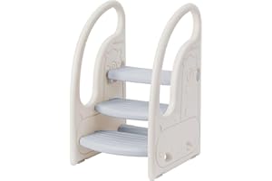 Onasti Marche Pied pour Enfant,Tabouret 3 marches bébé, Hauteur réglable,Rehausseur Stable, Multifonction et Antidérapant, avec Poignées Parfait Cusine, Salle de Bain(Gris Clair)