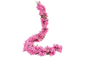 JUSTOYOU 2pcs 5.7FT Artificial Sakura Flor de Cerezo Flores Colgantes Vid Falsa Corona Oriental decoración de Boda para Fiesta en casa （Rosa roja）