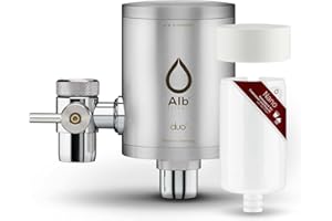 Alb Filter® Duo Nano Trinkwasserfilter | Wasserhahnfilter | Gegen Keime wie E. coli, Legionellen uvm. | Made in Germany Edelstahl (Edelstahl Mattiert mit Vorfilter)