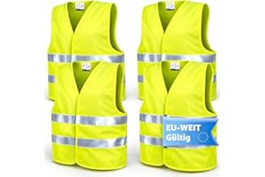 OWNWHEEL 4x gilets de sécurité réfléchissants haute visibilité jaunes ISO 20471-2026 pour voitures et camions, équipement obligatoire d’urgence et dépannage, conforme normes européennes, accessoire routier