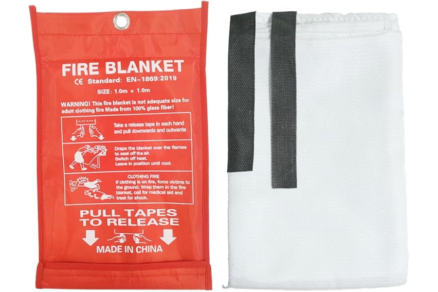 Ram® Large 1M X 1M Fire Blanket With Loops Office Kitchen Safety Home Fire Blanket Wall Mountable Emergency Fire Blanket