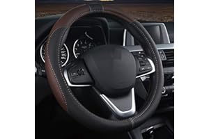 coofig Funda Volante Coche Universal Cubre Volante Coche Transpirable Antideslizante de 15 Pulgadas de PU Cuero,Compatible con Car Truck SUV (Negro café)