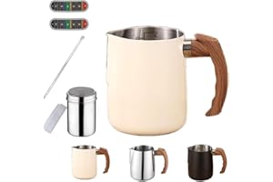 ZUQUIK 600ml Jarra Leche Barista Acero Inoxidable,Jarra Espumadora Leche,Jarra para Espumar Leche con Marca de Medición 20oz,Jarra Leche Cafetera para Capuchino,Espresso,Latte Art,Agitador de Cacao,Blanco
