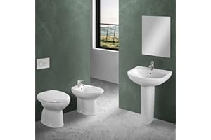 Inbagno Sanitari Bagno in Set, Composizione Bagno Completa con WC, copriwater, Bidet e lavandino con Colonna, Serie Clara