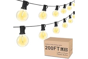 Yuucio Outdoor String Lights 200FT, Festoon Lights Mains Powered with 104 G40 Plastic LED Bulbs, IP44 Waterproof Commercial Grade Garden Patio Hanging Lighting 2700K Warm White(2X30M)