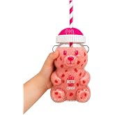 Ayıcık Cam Bardak 500 ml Şeffaf Kalın Cam Kağıt Pipetli Soğuk İ&ccedil;ecek, Kahve, Detoks ve Frozen i&ccedil;in Uygun Pembe