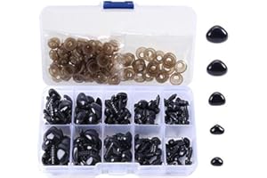 DEER PLATZ 200 Pcs Plastique Nez de Sécuritéet avec Rondelles, Plastique Nez de Sécuritéet Animaux en Peluche, avec Boîte, Nez pour DIY Artisanat Bijoux（Noir）