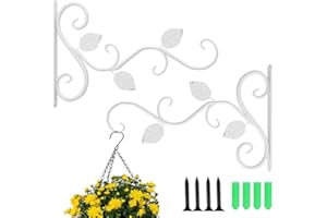 LEPIDI 2 Piezas Gancho para Plantas, Soporte de Pared Para Plantas, Al Aire Libre Colgando Arte de Hierro Forma de Hoja Soporte para Cesta Colgante para Comederos de Pájaros de Jardín, Linterna (Blanco)