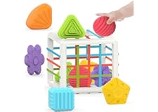 MINGKIDS Montessori Toys for 1 Year Old,Baby Sorter Toy Colorful Cube and 6 Pcs Multi Sensory Shape, Toddler Developmental Le