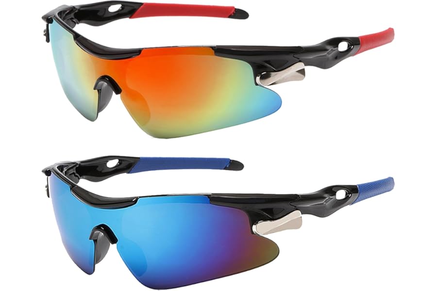 JSTHHTT 2 Pcs Cycling Glasses, Sports Sunglasses, Cycling Sunglasses for Men Women, Sun Glasses UV400 Protection Ski Goggles Outdoor Bicycle Motorbike Driving Fishing Running Fishing Goggles