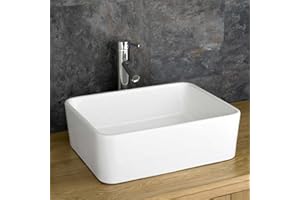 CLICKBASIN Belfast Style Bathroom Basin | Easy Install Option | Counter Mounted Large Rectangle Bathroom Sink | 490mm x 380mm | Trieste