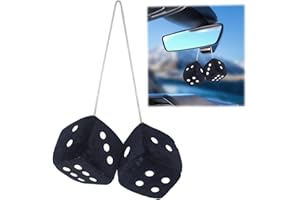 KURYT Fluffy Dice for Car,1 Pair Fluffy Dice car Rear View Mirror Furry Dice for Car,Retro Square Car Pendant,Plush Retro Square Hanging Car Dice with White Dots,Cute Car Decoration Ornaments