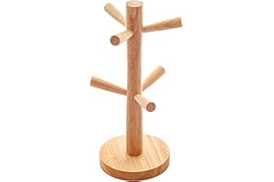 Feelava - Soporte para tazas de madera, soporte de madera,soporte para almacenamiento de madera, soporte para rollo de papel, suministros de cocina para tazas de té y café (6 tazas)