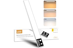 BOOTEEK Luz Armario Sensor Movimiento, 40CM 3000K-6500K Regulable Luz LED Cocina Bajo Mueble, Recargable Lampara LED Adhesiva para Gabinete, Cocina, Pasillo, Escalera, Sótano, Garaje